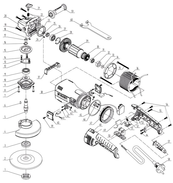 Инструмент [УШМ-П125-1400 ЭПСТ] - посмотреть вариант разборной схемы